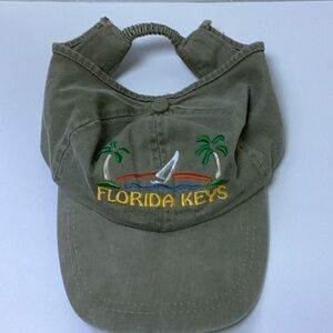 Florida Keys Embroidered Sailboat Palm Trees Ocean Ponytail Visor‎ Khaki Cap